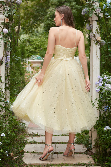 Amarillo Tirantes de Espagueti Vestido de Graduación